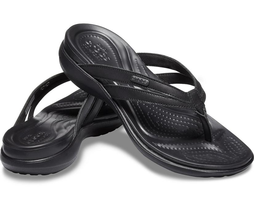 Women Capri Basic Strappy Flip Black / Black | Crocs Sandals