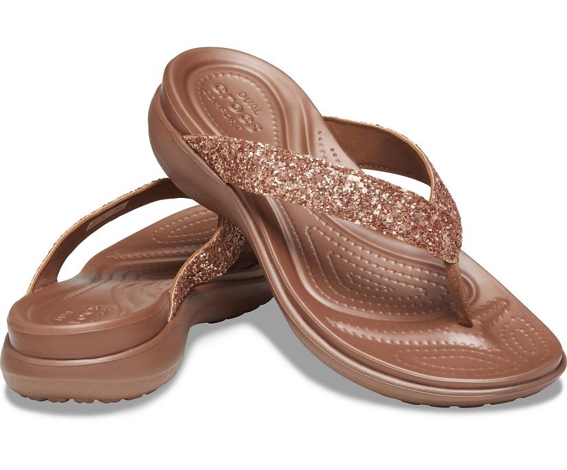 Women Capri V Glitter Flip Bronze | Crocs Sandals