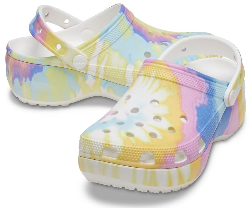 Women Classic Platform Tie-Dye Graphic Clog White / Multi | Crocs Clogs