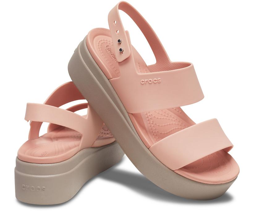 Women Crocs Brooklyn Low Wedge Pale Blush / Mushroom | Crocs Sandals