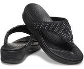 Women Crocs Monterey Shimmer Wedge Flip Black | Crocs Sandals