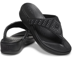Women Crocs Monterey Shimmer Wedge Flip Black | Crocs Sandals