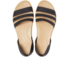 Women Crocs Tulum Open Flat Black / Tan | Crocs Sandals