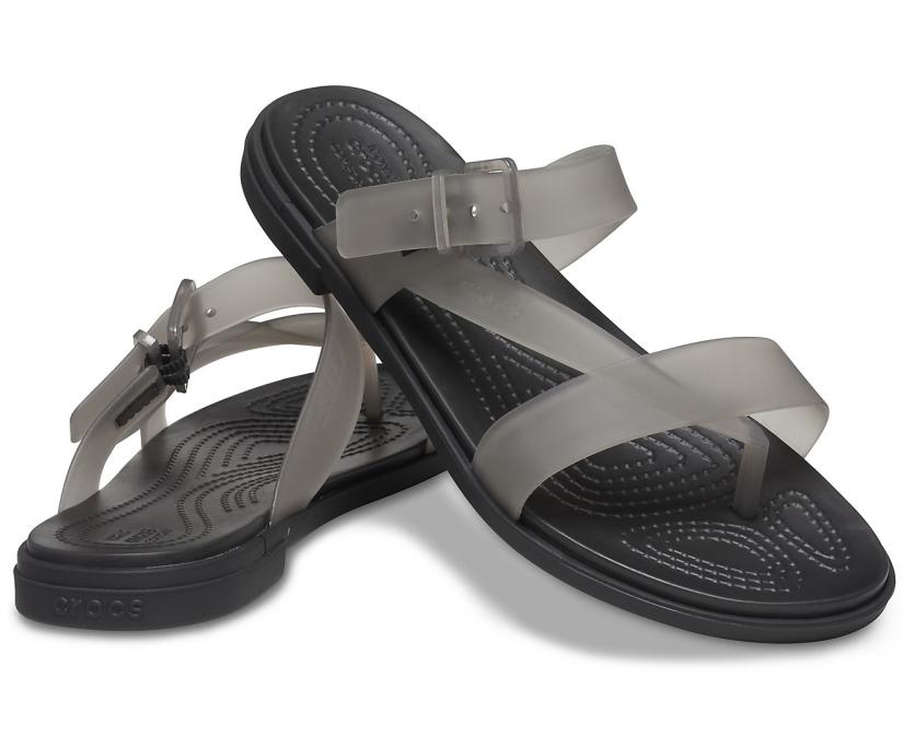 Women Crocs Tulum Translucent Toe Post Black | Crocs Sandals