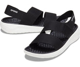 Women LiteRide™ Stretch Sandal Black / White | Crocs Sandals