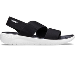 Women LiteRide™ Stretch Sandal Black / White | Crocs Sandals