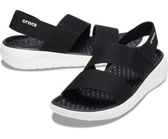 Women LiteRide™ Stretch Sandal Black / White | Crocs Sandals