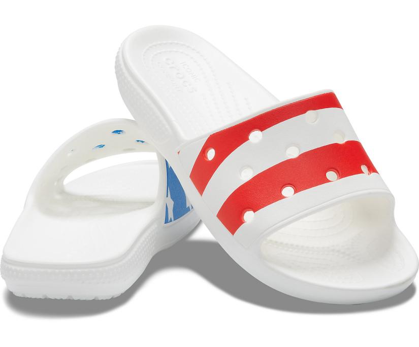Women/Men Classic Crocs American Flag Slide White / Multi | Crocs Slides