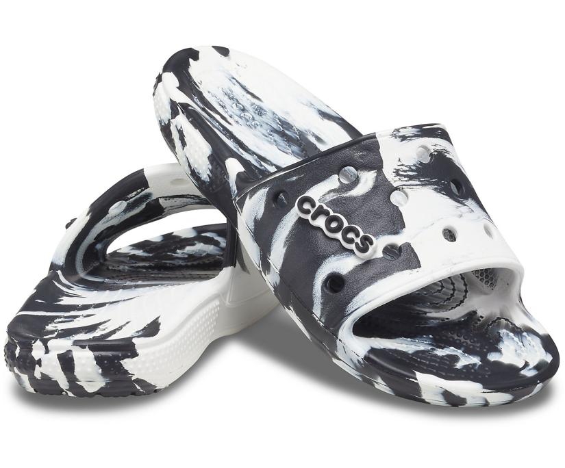 Women/Men Classic Crocs Marbled Slide White / Black | Crocs Sandals