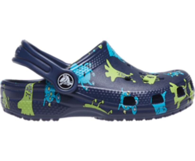 Girls/Boys Kids' Classic Monster Print Clog Navy | Crocs Clogs