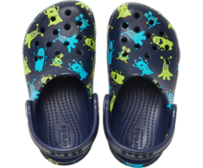 Girls/Boys Kids' Classic Monster Print Clog Navy | Crocs Clogs
