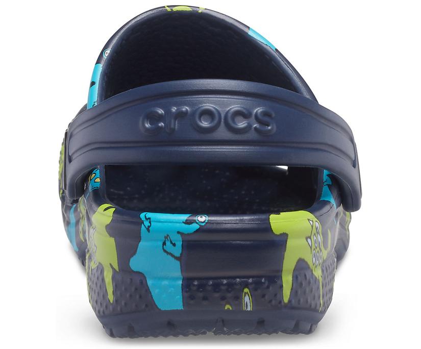 Girls/Boys Kids' Classic Monster Print Clog Navy | Crocs Clogs