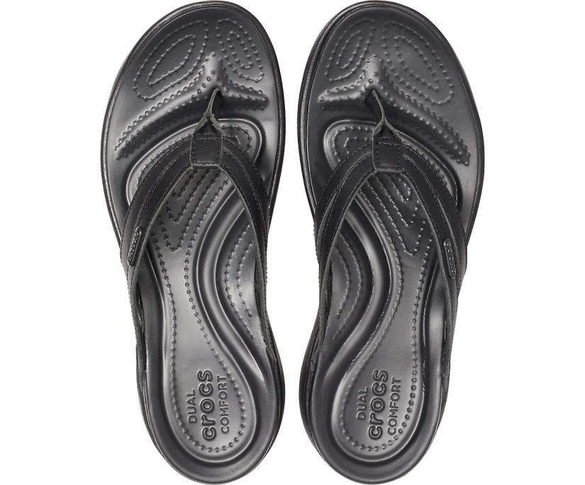 Women Capri Basic Strappy Flip Black / Black | Crocs Sandals