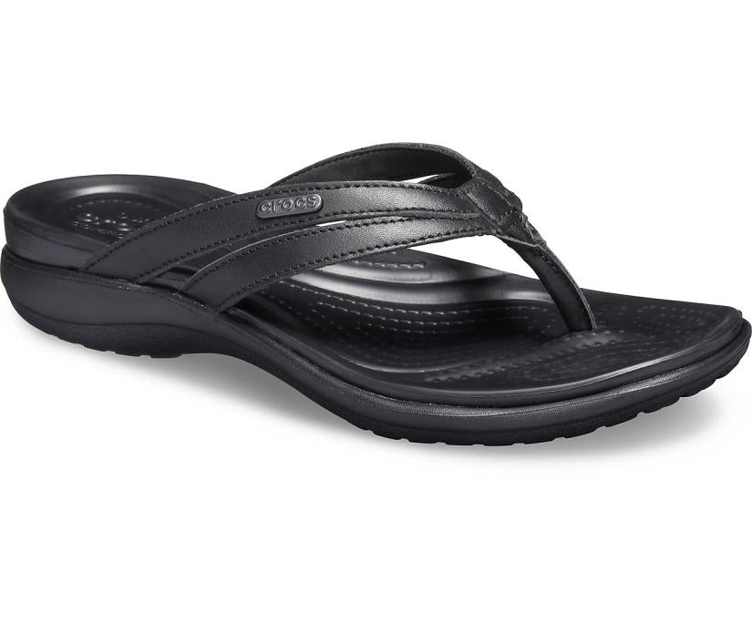 Women Capri Basic Strappy Flip Black / Black | Crocs Sandals