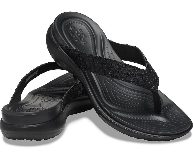 Women Capri V Glitter Flip Black | Crocs Sandals