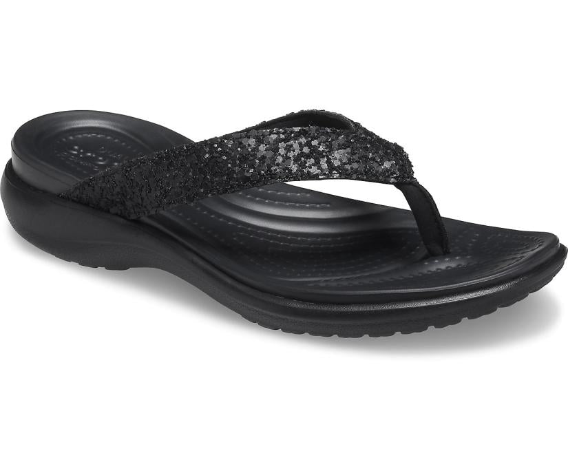 Women Capri V Glitter Flip Black | Crocs Sandals