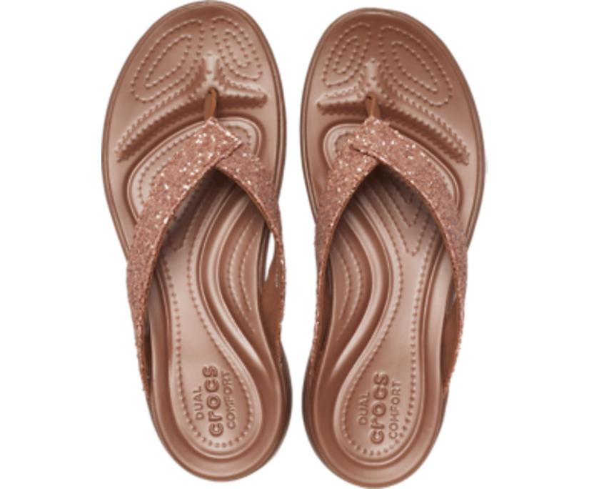 Women Capri V Glitter Flip Bronze | Crocs Sandals
