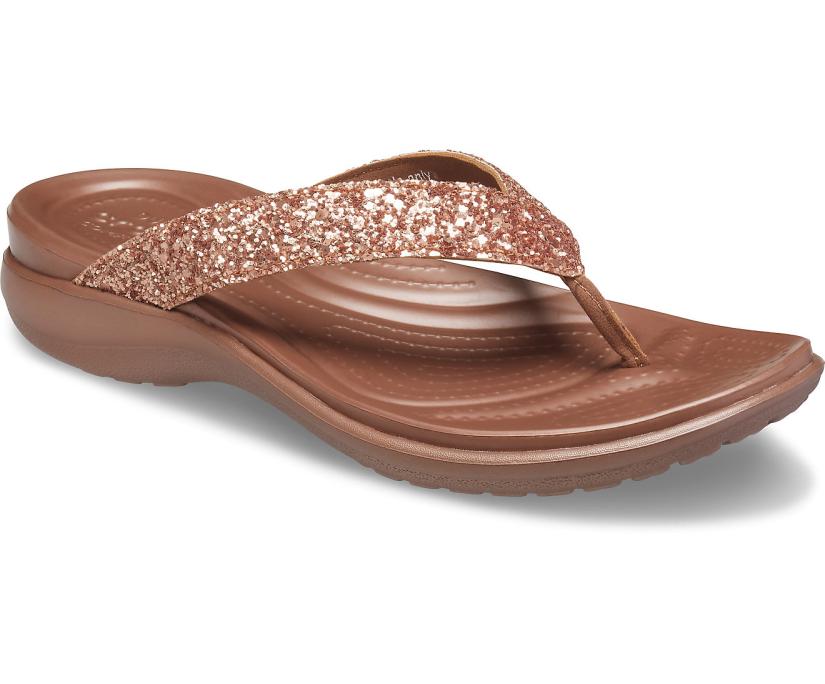 Women Capri V Glitter Flip Bronze | Crocs Sandals