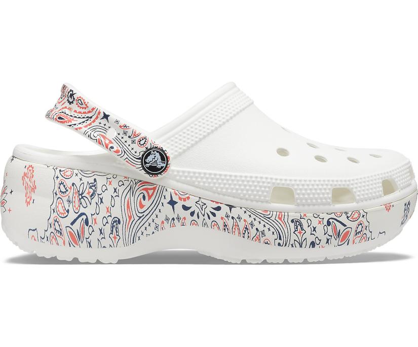 Women Classic Platform Americana Paisley Clog White / Multi | Crocs Clogs