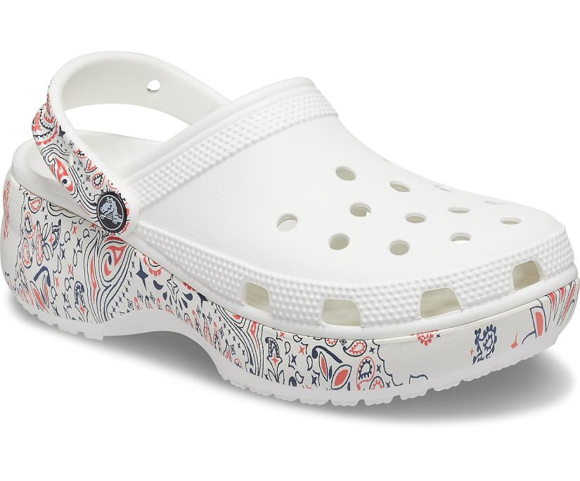 Women Classic Platform Americana Paisley Clog White / Multi | Crocs Clogs