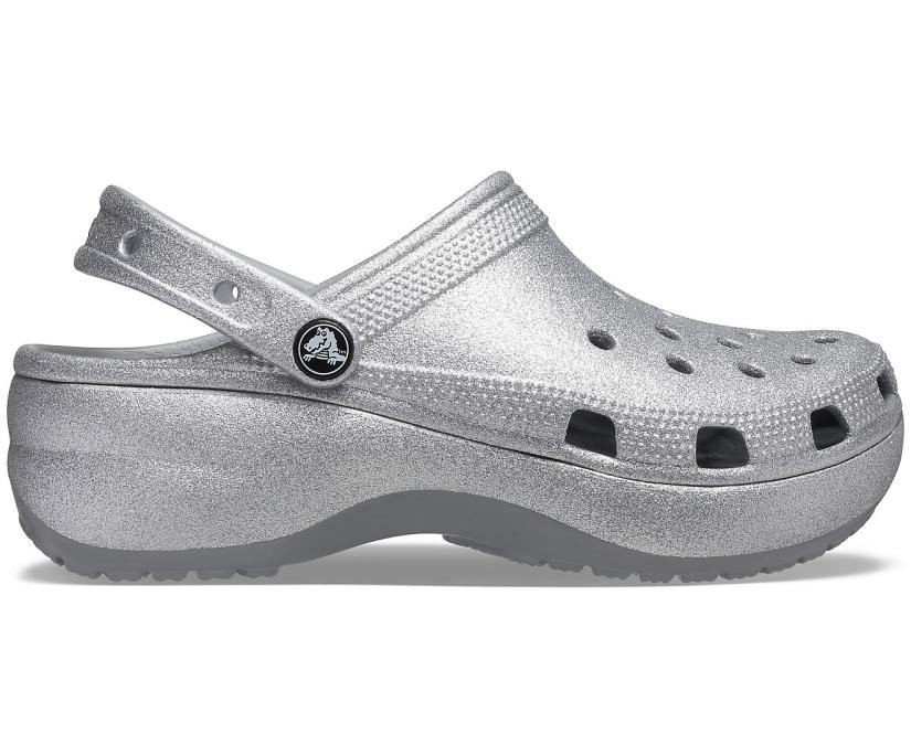 Women Classic Platform Glitter Clog Silver | Crocs Clogs