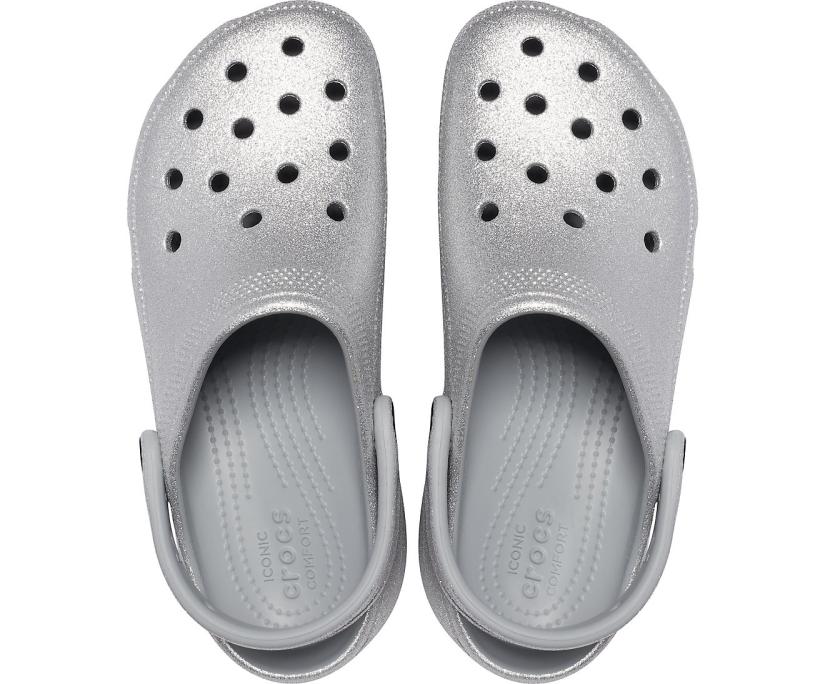 Women Classic Platform Glitter Clog Silver | Crocs Clogs