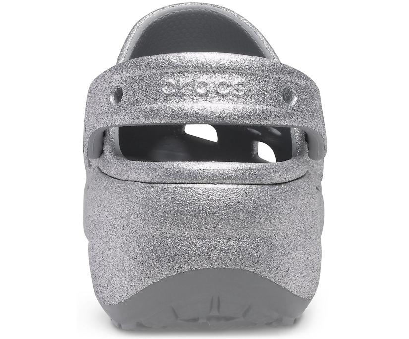 Women Classic Platform Glitter Clog Silver | Crocs Clogs