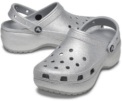Women Classic Platform Glitter Clog Silver | Crocs Clogs