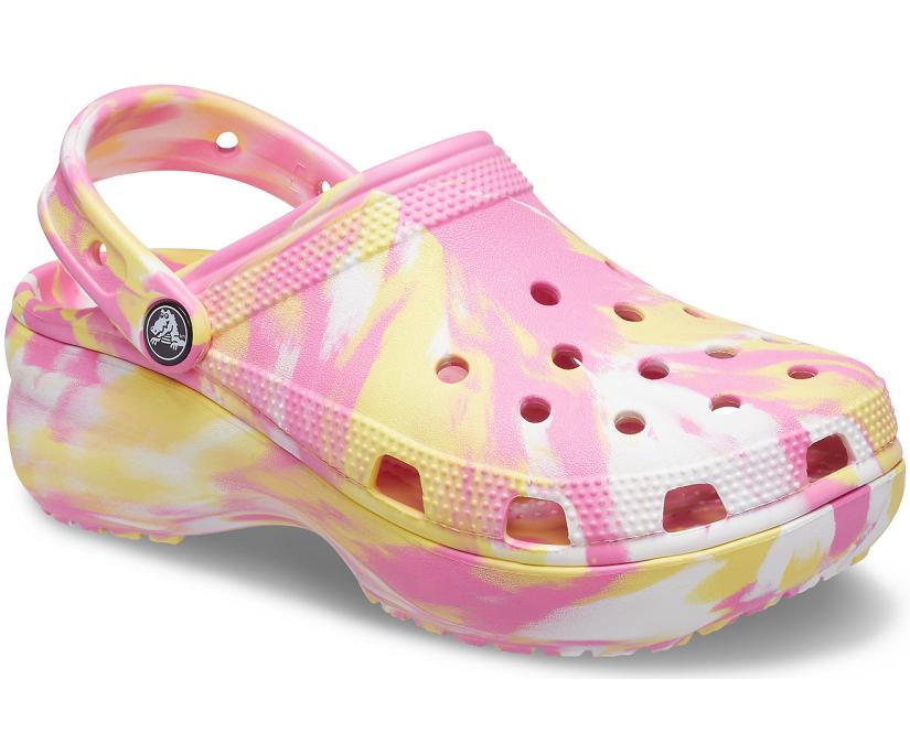 Women Classic Platform Marbled Clog Pink Lemonade / Multi | Crocs Clogs
