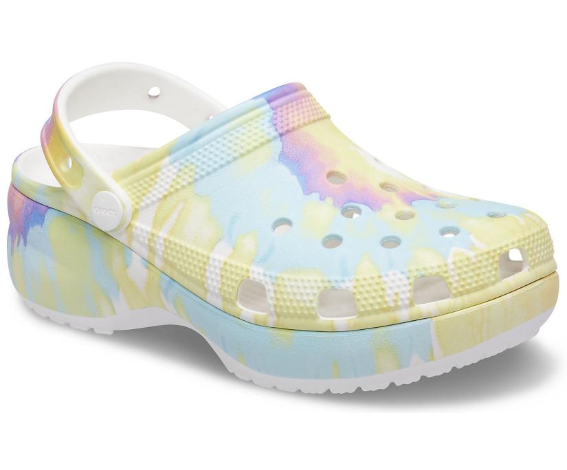 Women Classic Platform Tie-Dye Graphic Clog White / Multi | Crocs Clogs