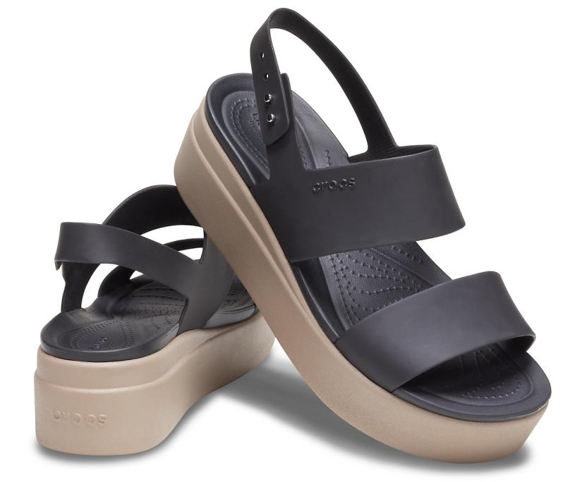 Women Crocs Brooklyn Low Wedge Black / Mushroom | Crocs Sandals