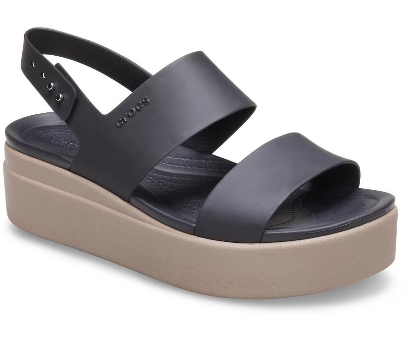 Women Crocs Brooklyn Low Wedge Black / Mushroom | Crocs Sandals