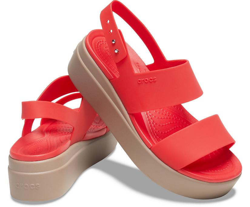 Women Crocs Brooklyn Low Wedge Flame / Mushroom | Crocs Sandals