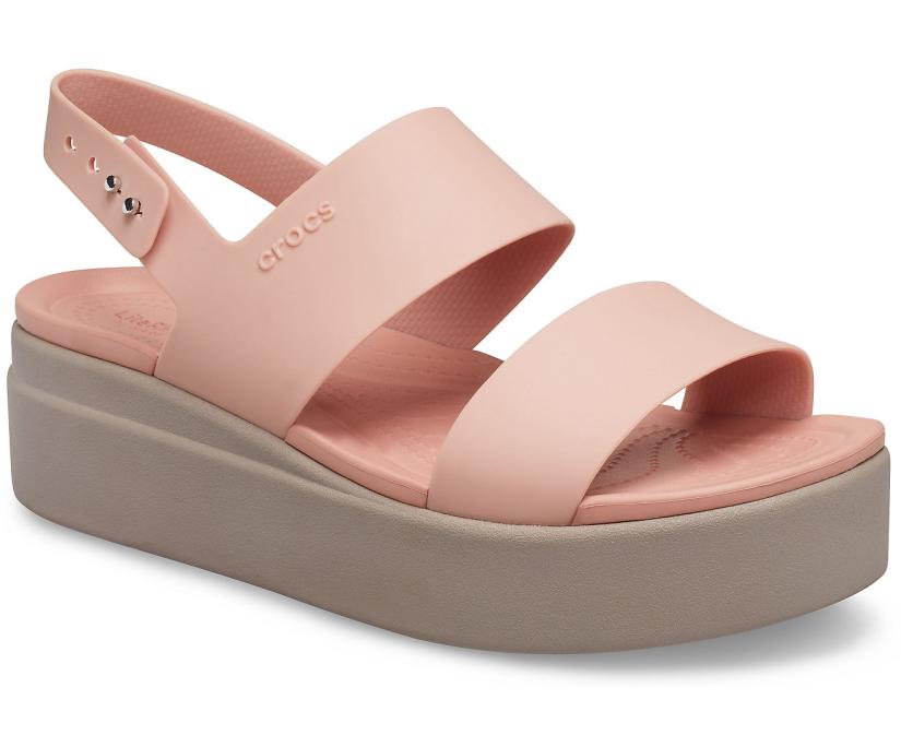 Women Crocs Brooklyn Low Wedge Pale Blush / Mushroom | Crocs Sandals