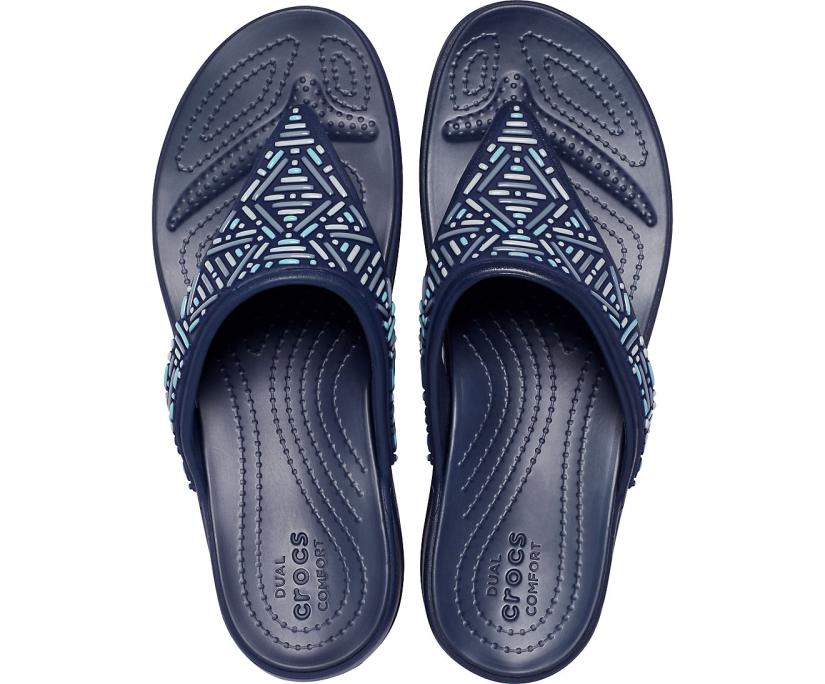 Women Crocs Monterey Beaded Wedge Flip Navy | Crocs Sandals