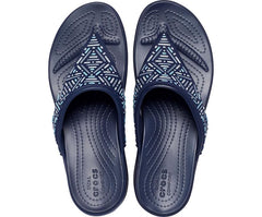 Women Crocs Monterey Beaded Wedge Flip Navy | Crocs Sandals