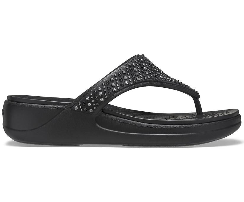Women Crocs Monterey Shimmer Wedge Flip Black | Crocs Sandals