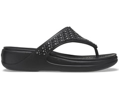 Women Crocs Monterey Shimmer Wedge Flip Black | Crocs Sandals