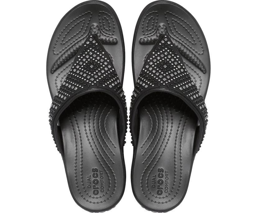 Women Crocs Monterey Shimmer Wedge Flip Black | Crocs Sandals