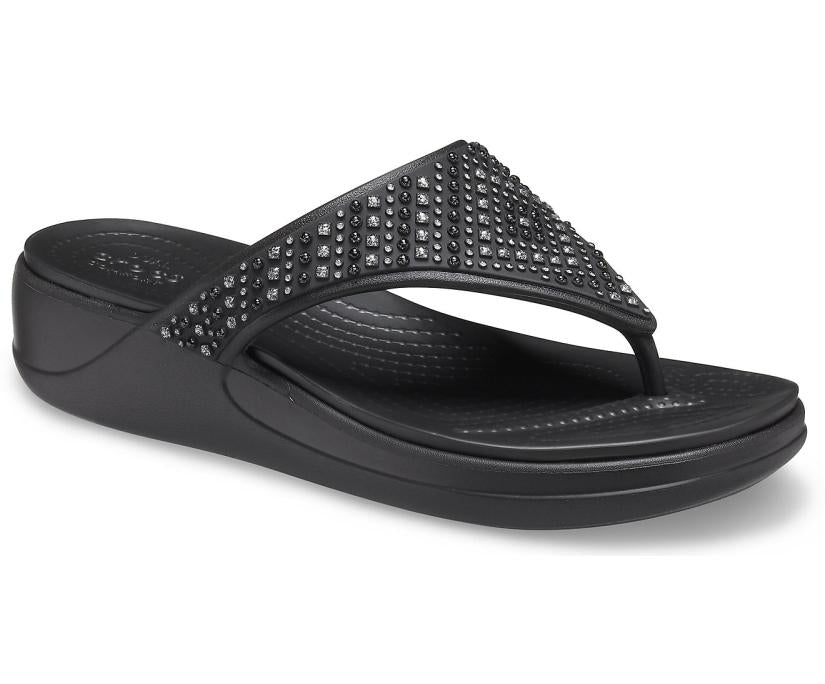 Women Crocs Monterey Shimmer Wedge Flip Black | Crocs Sandals