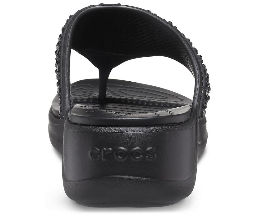 Women Crocs Monterey Shimmer Wedge Flip Black | Crocs Sandals