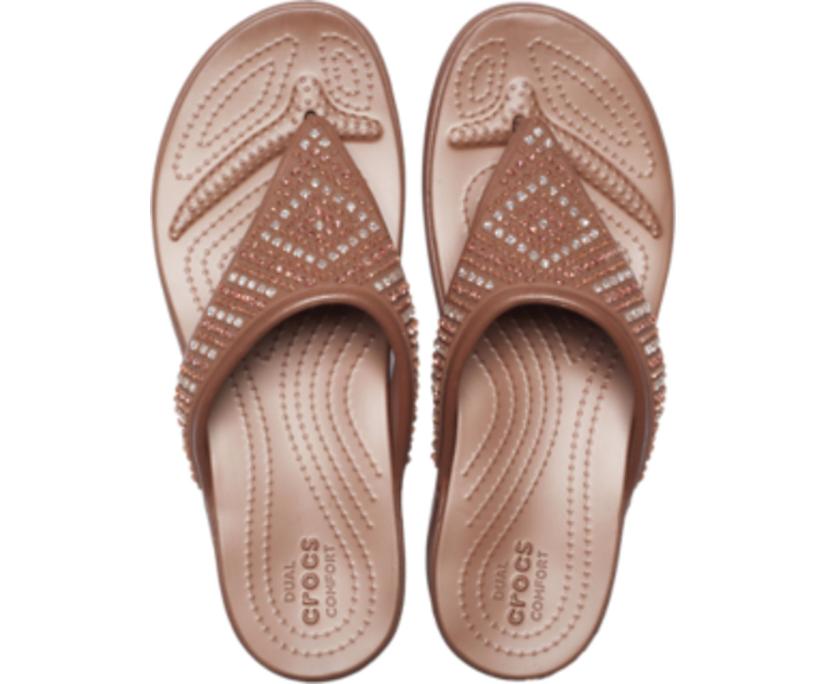 Women Crocs Monterey Shimmer Wedge Flip Bronze | Crocs Sandals
