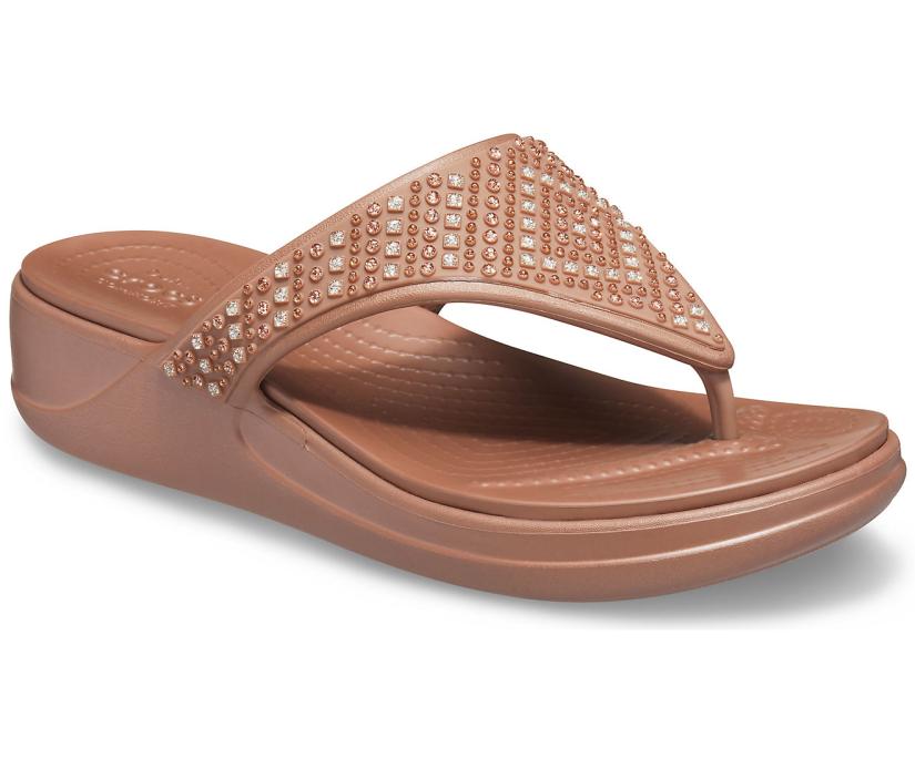 Women Crocs Monterey Shimmer Wedge Flip Bronze | Crocs Sandals