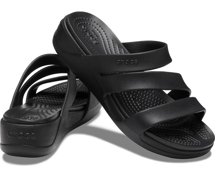 Women Crocs Monterey Strappy Wedge Black | Crocs Sandals