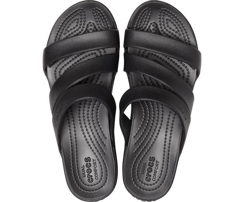 Women Crocs Monterey Strappy Wedge Black | Crocs Sandals
