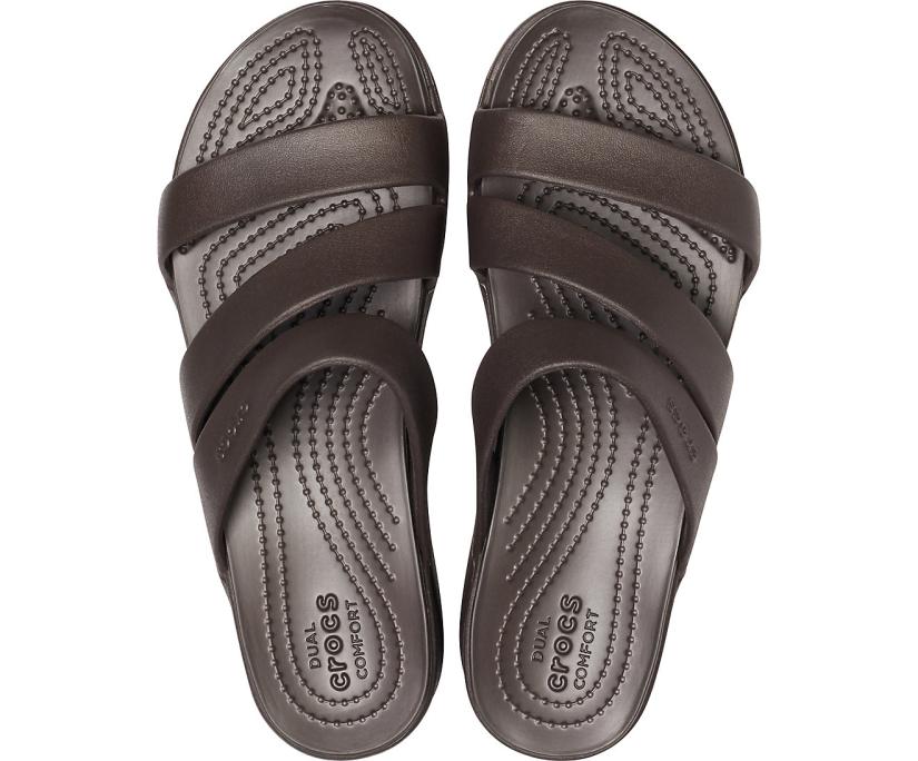 Women Crocs Monterey Strappy Wedge Espresso | Crocs Sandals
