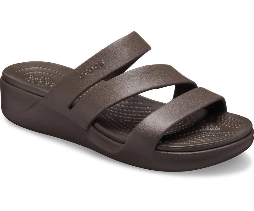 Women Crocs Monterey Strappy Wedge Espresso | Crocs Sandals