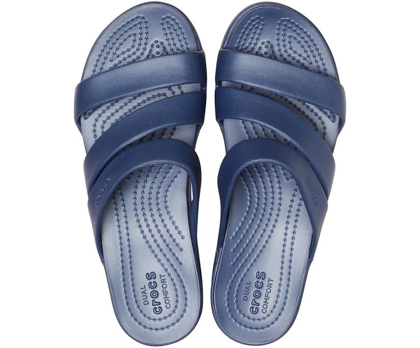 Women Crocs Monterey Strappy Wedge Navy | Crocs Sandals