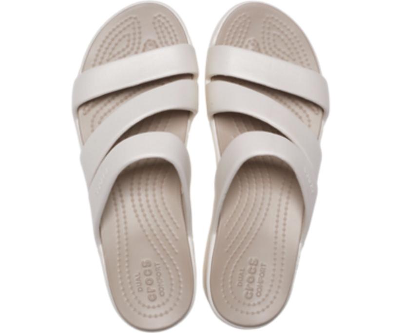 Women Crocs Monterey Strappy Wedge Oyster | Crocs Sandals