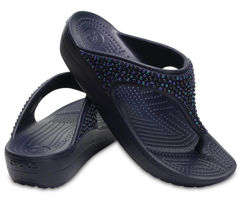 Women Crocs Sloane Embellished Flip Navy / Turquoise | Crocs Sandals